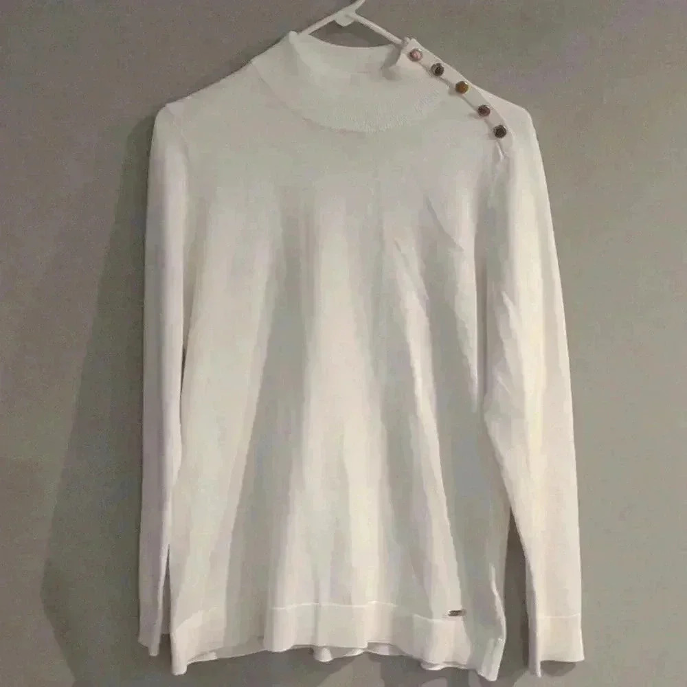 Calvin Klein‎ off white long sleeve mock neck rayon/nylon sweater womens medium